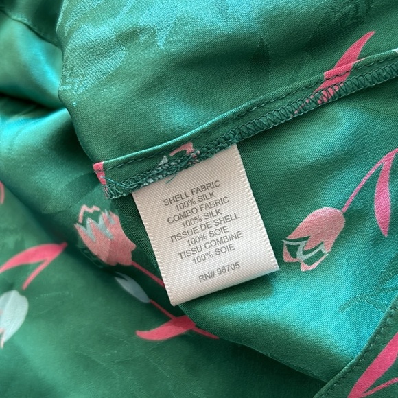 Rebecca Taylor Size 6 Green Floral 100% Silk Long Sleeve Tie Waist Blouse - Picture 10 of 11